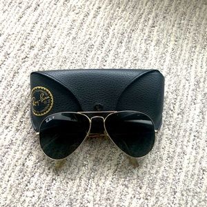 Ray Ban Polarized Aviators. Black with Gold Trim